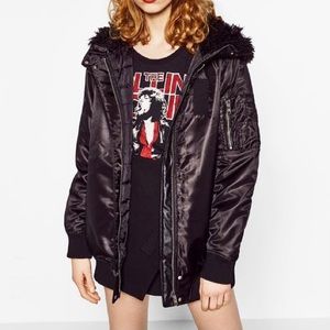 Hooded Faux Fur Bomber